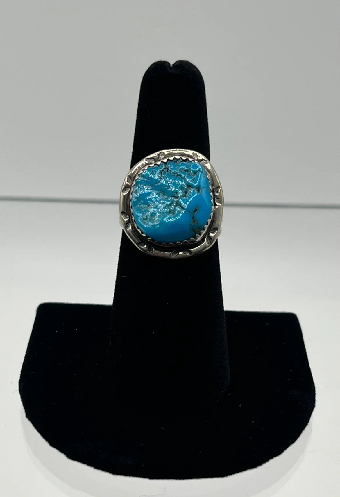 Blue Turquoise and Sterling Silver Ring; Size 7.75