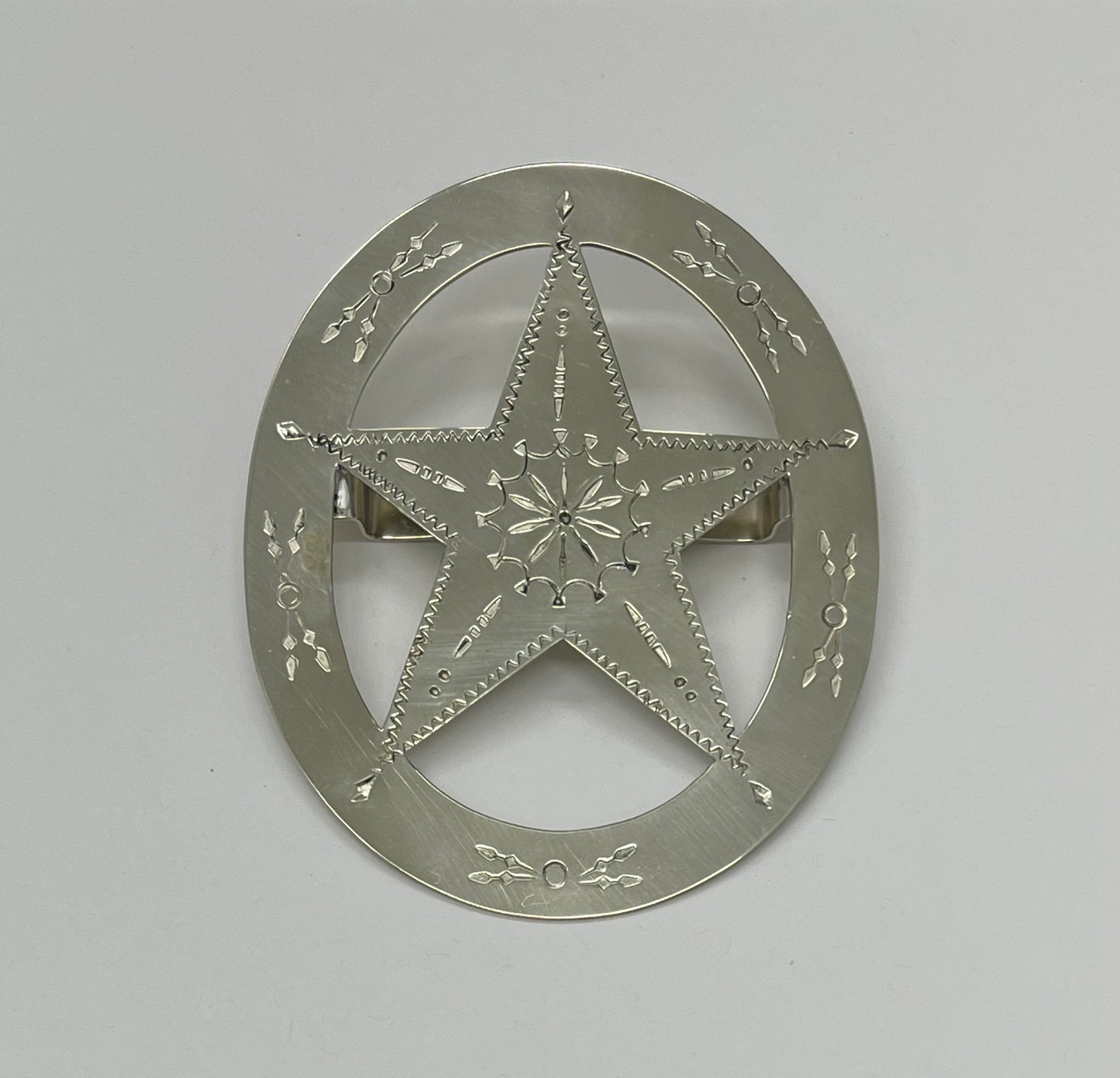 German Silver Scarf Slide Star Design Oval