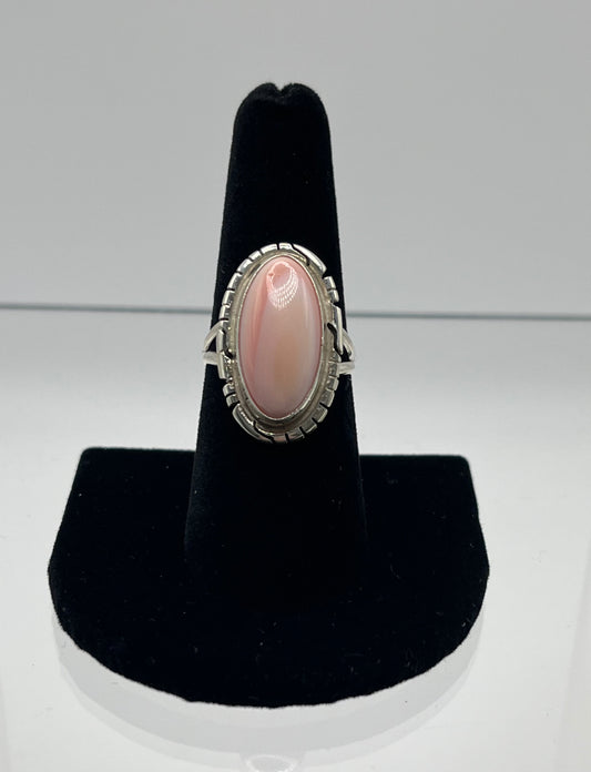 Pink Conch and Sterling Silver Ring 7.5