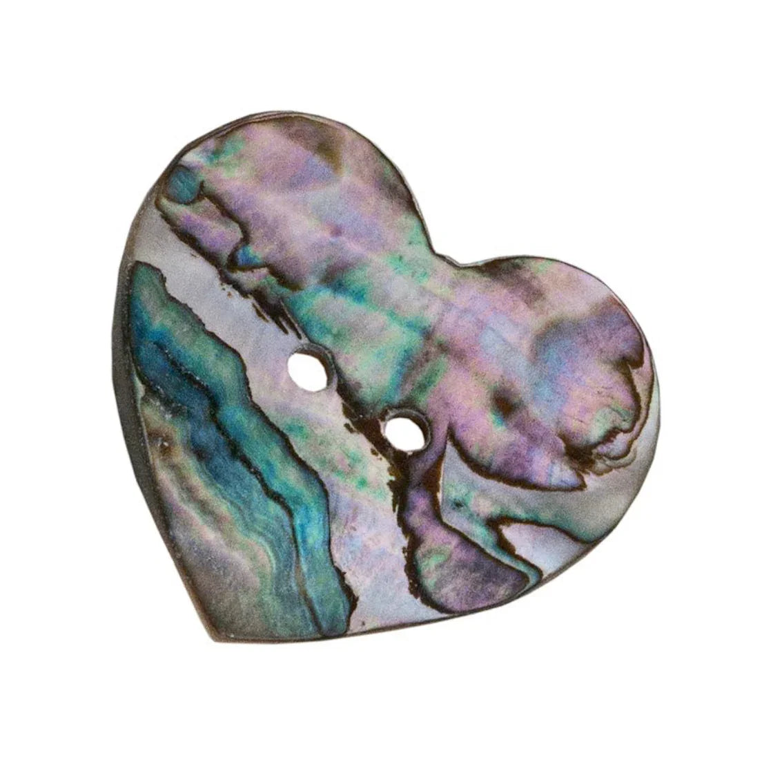 Heart-shaped abalone shell button for Native American crafts and traditional clothing