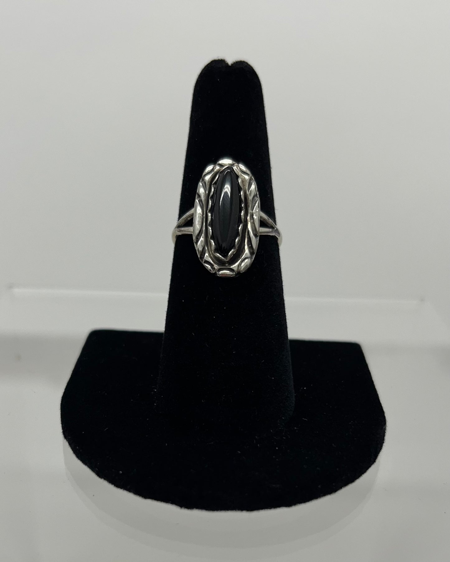 Onyx and Sterling Silver Oval Shaped Ring
