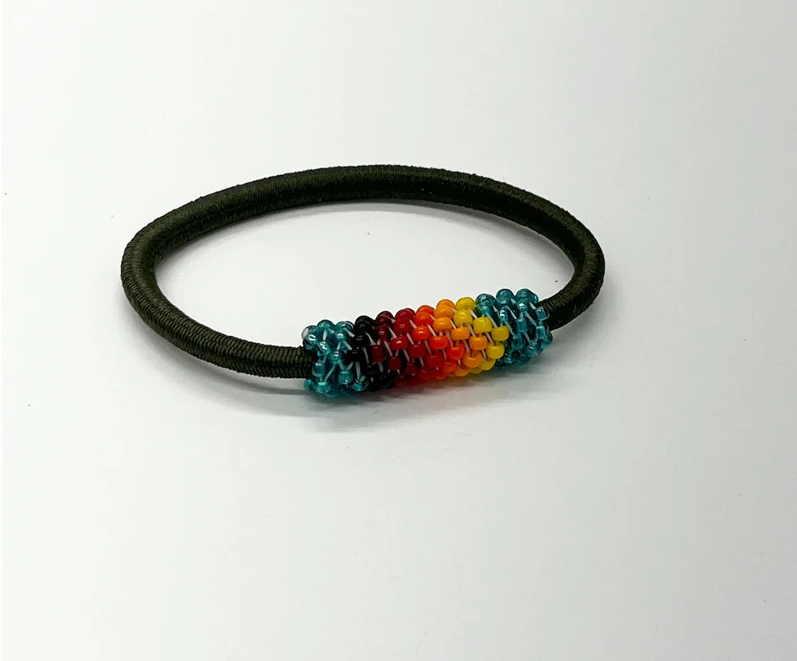 Beaded Hair Ties; Olive/Teal