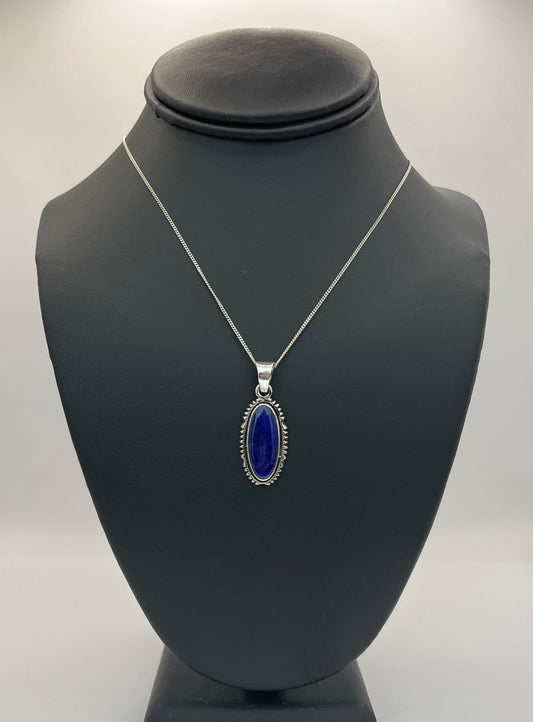 Lapis Lazuli and Sterling Silver Oval Pendant with Chain
