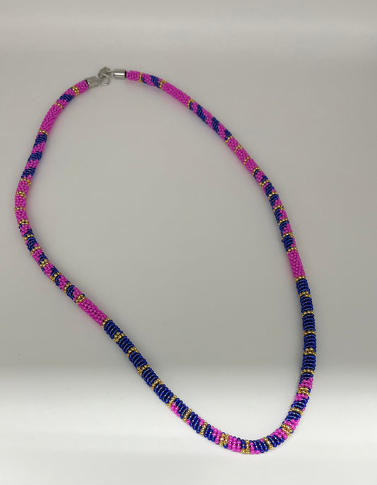 Beaded Necklace Fuchsia and Blue