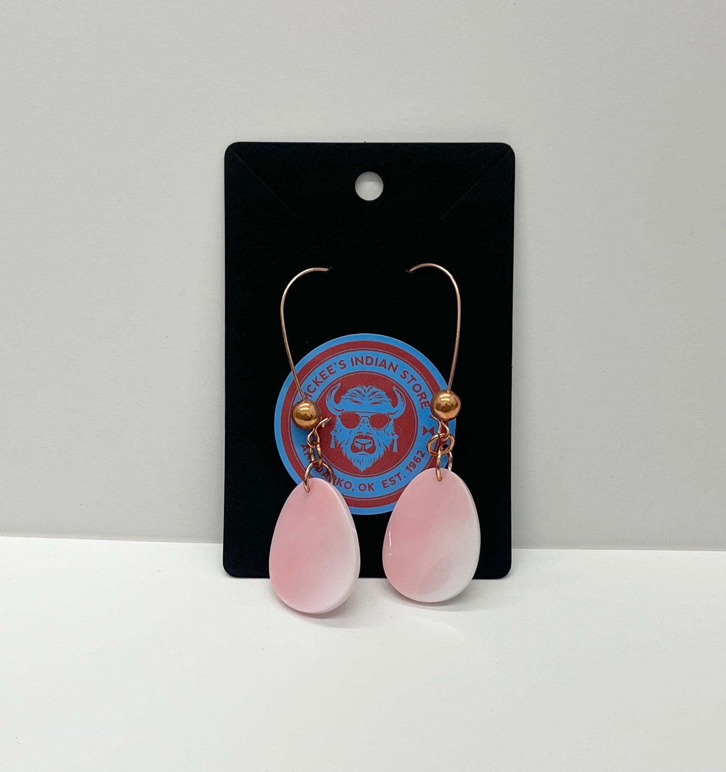 Oval Pink Conch Earrings with Copper detail