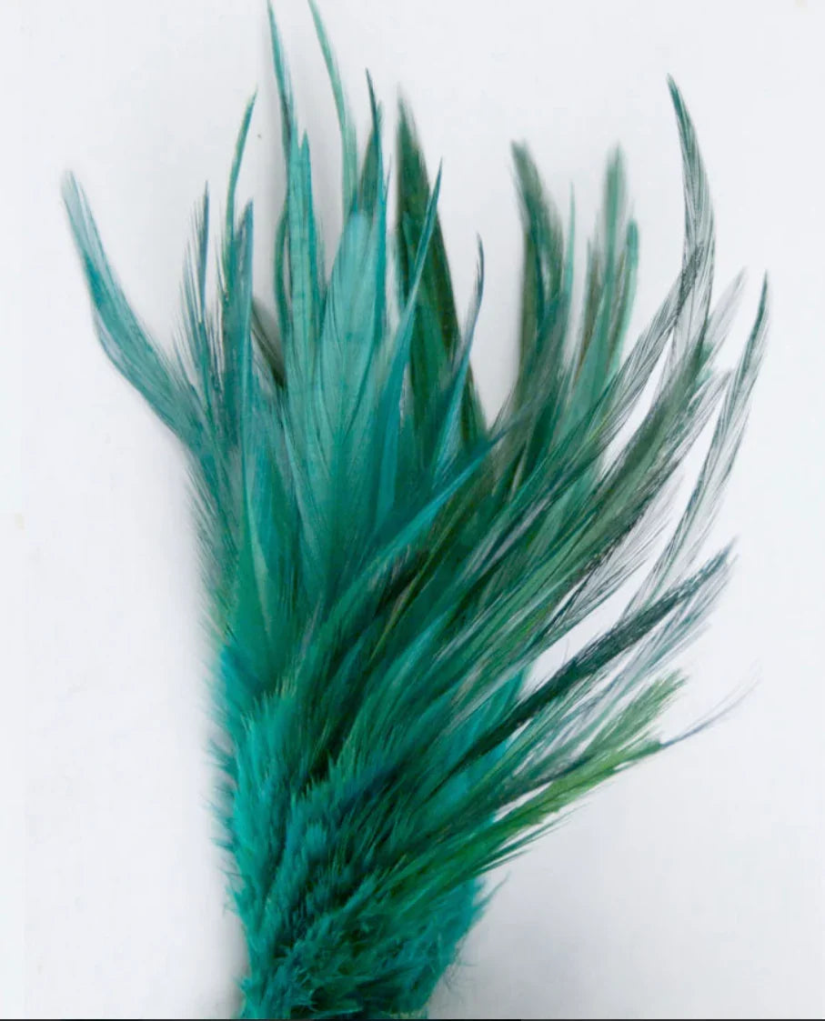 Teal rooster hackle feathers for Native American craft and traditional regalia making