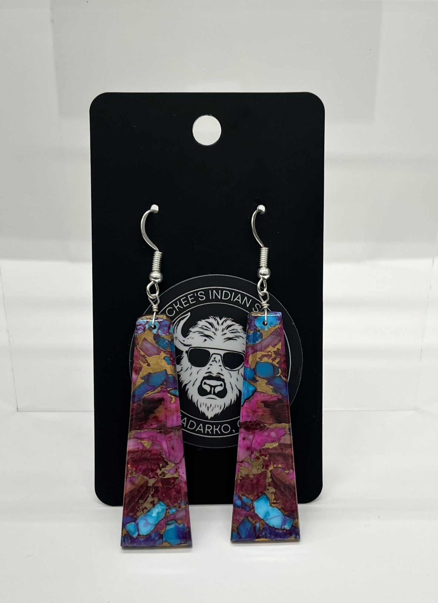 Pink Dahlia Turquoise Slab Earrings