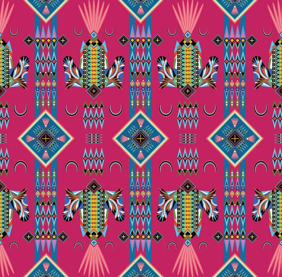 Horse Cotton Fabric by Gary Etsitty Pink