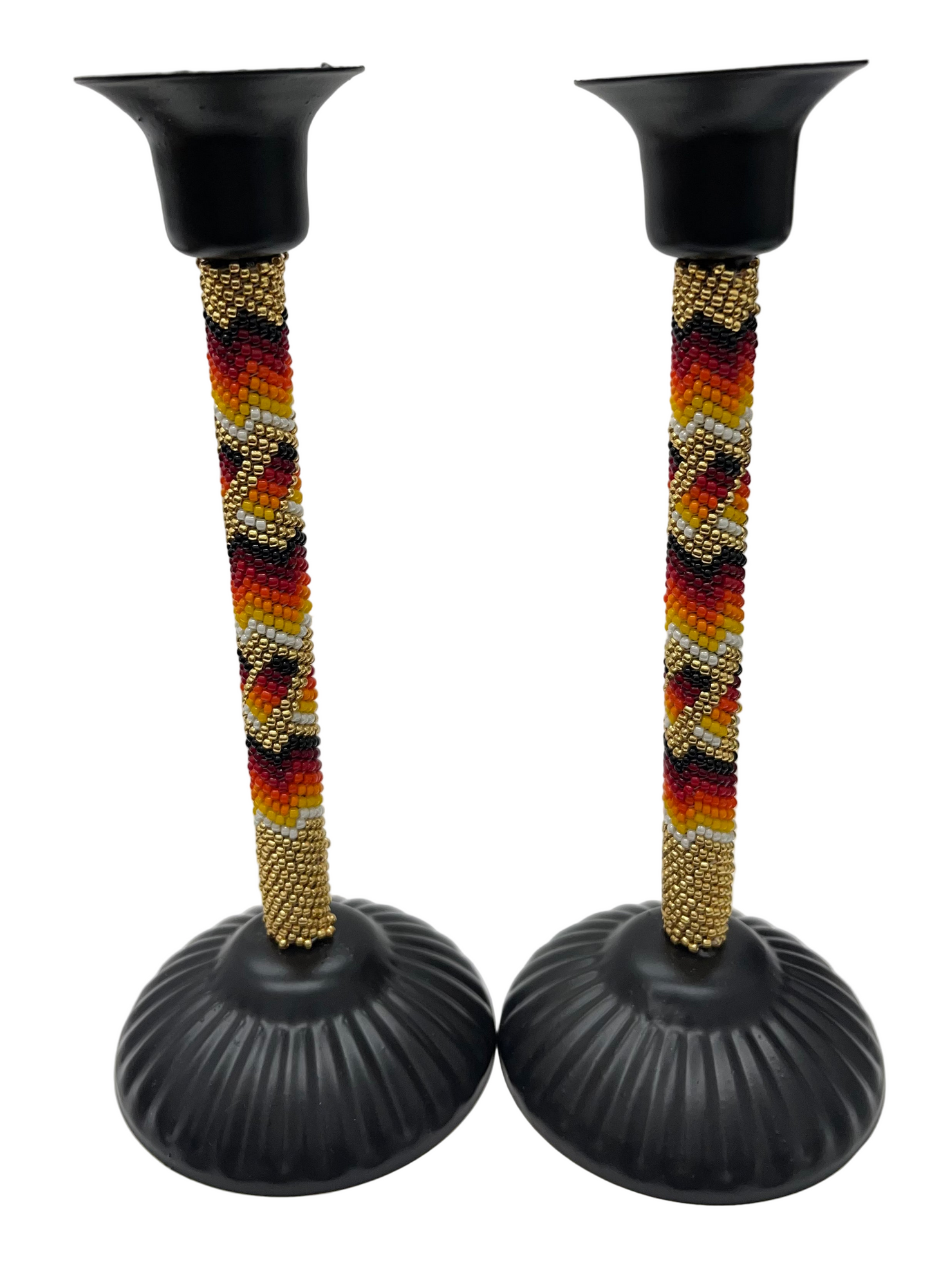 Beaded Candle Sticks; Gold (set of 2)