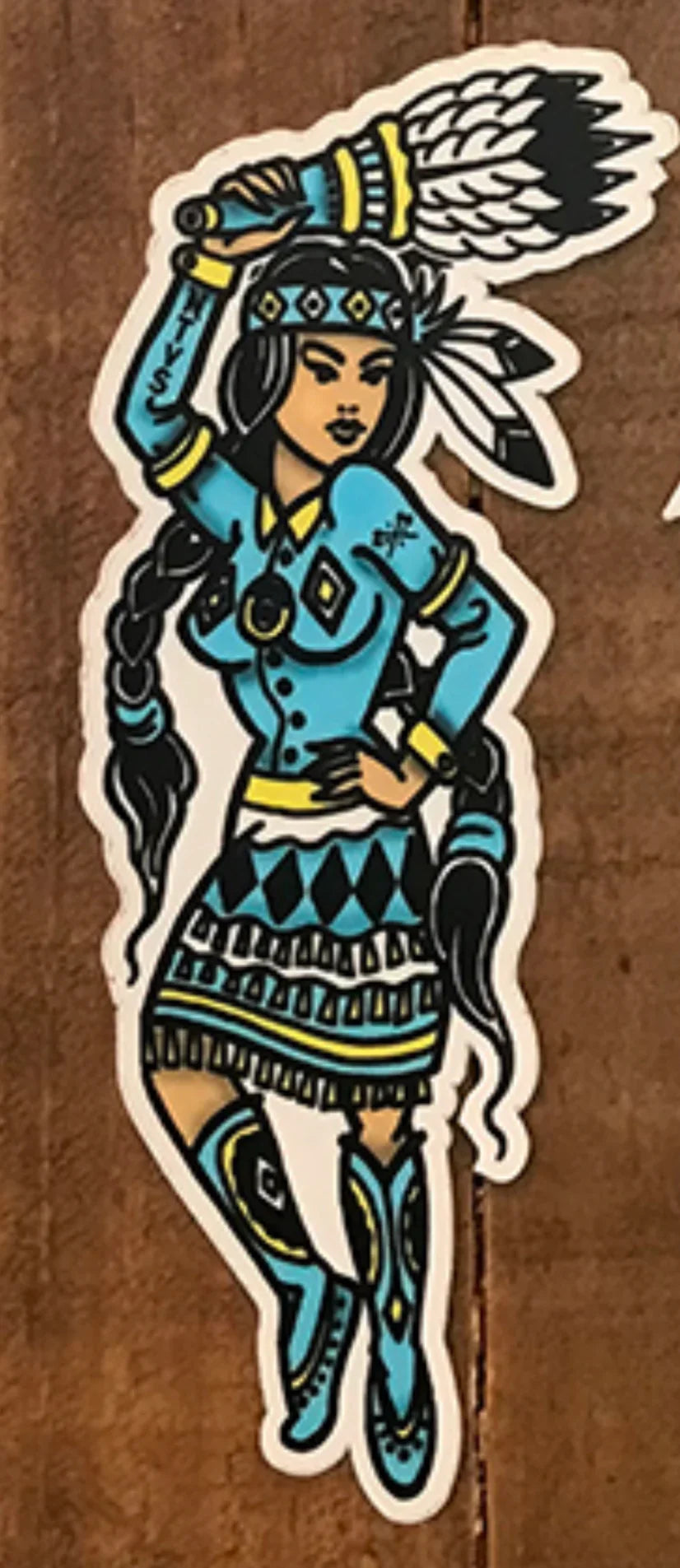 Native American dancer sticker in traditional regalia with feather headdress and beaded dress