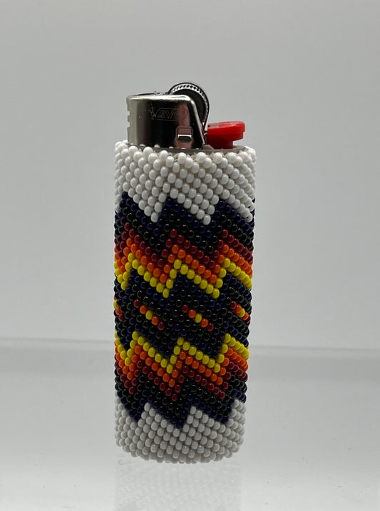 Large Beaded Lighter White with Navy