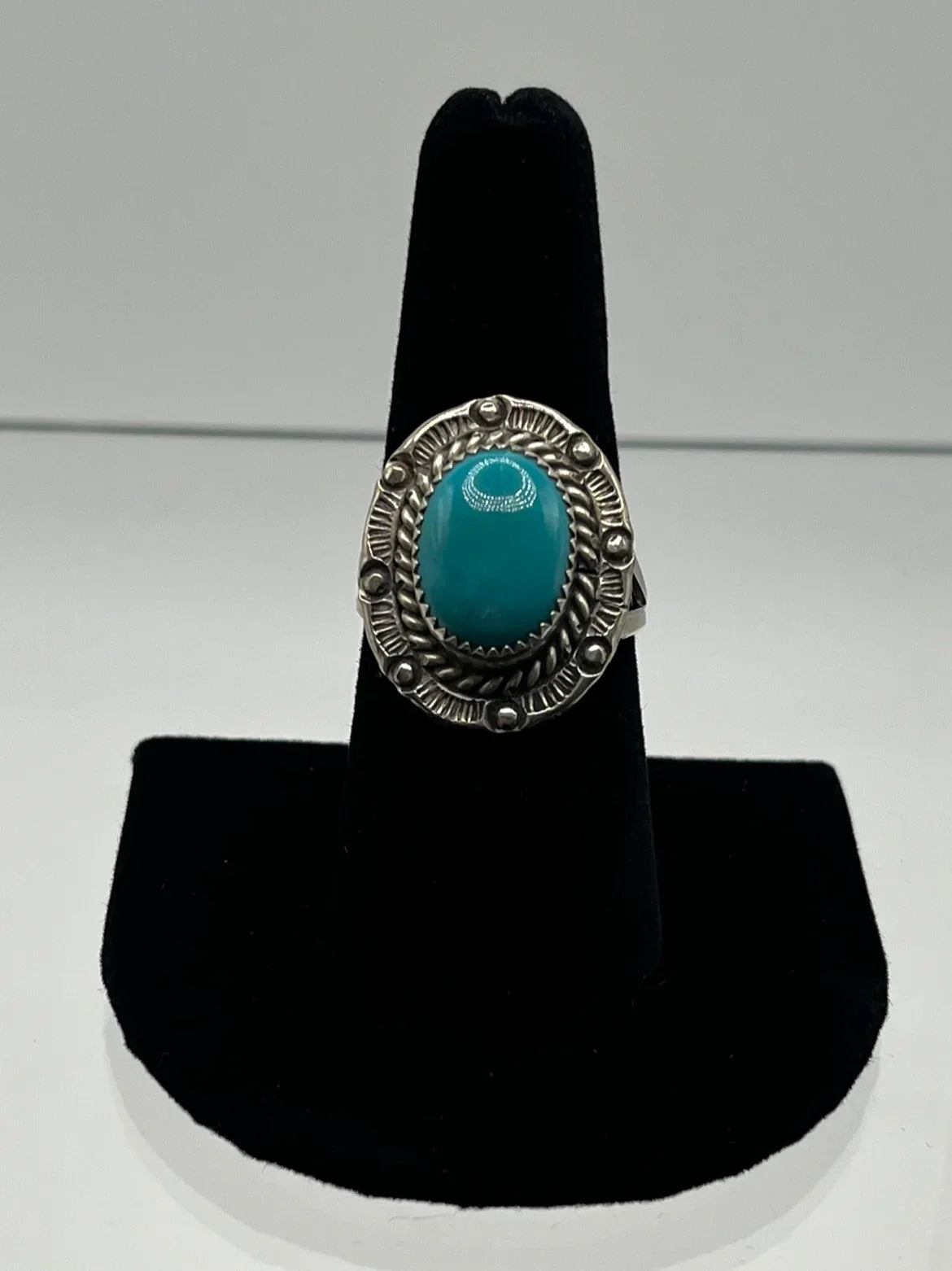 Turquoise and Sterling Silver Ring; Size 8 1/2