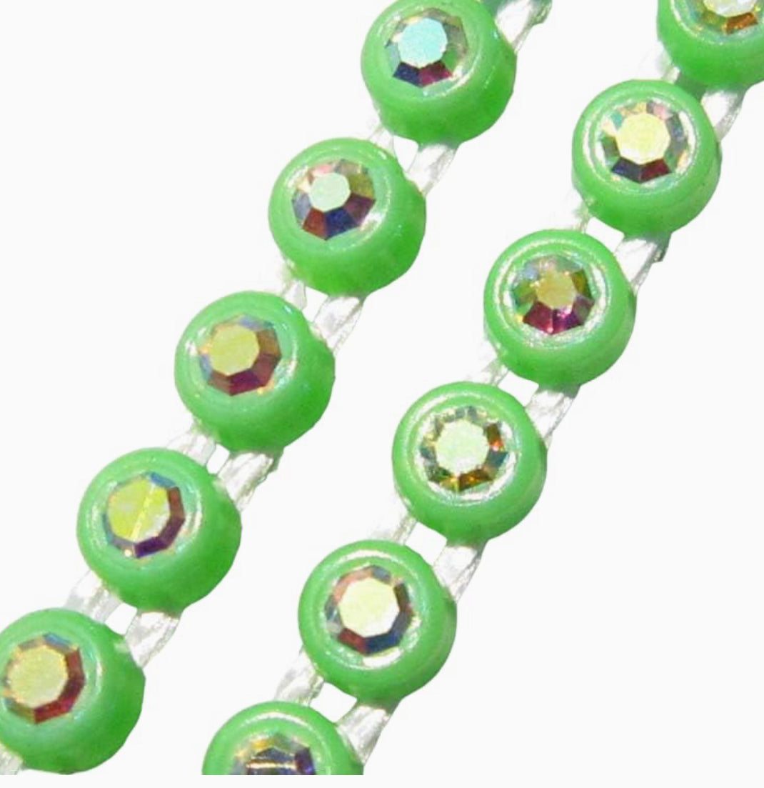 Rhinestone Banding; SS6 AB Neon Green (per yard)