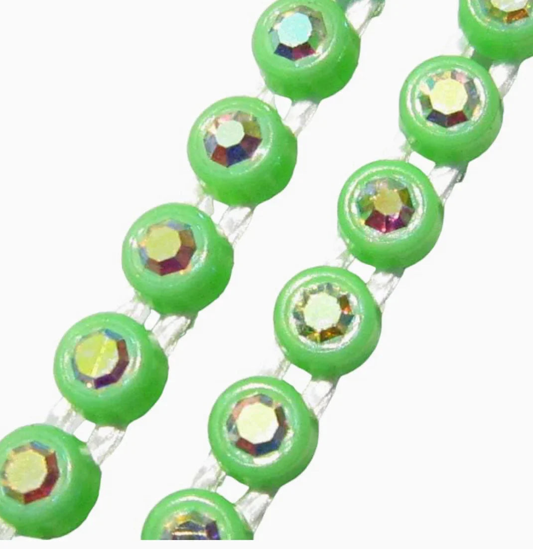 Rhinestone Banding; SS6 AB Neon Green (per yard)