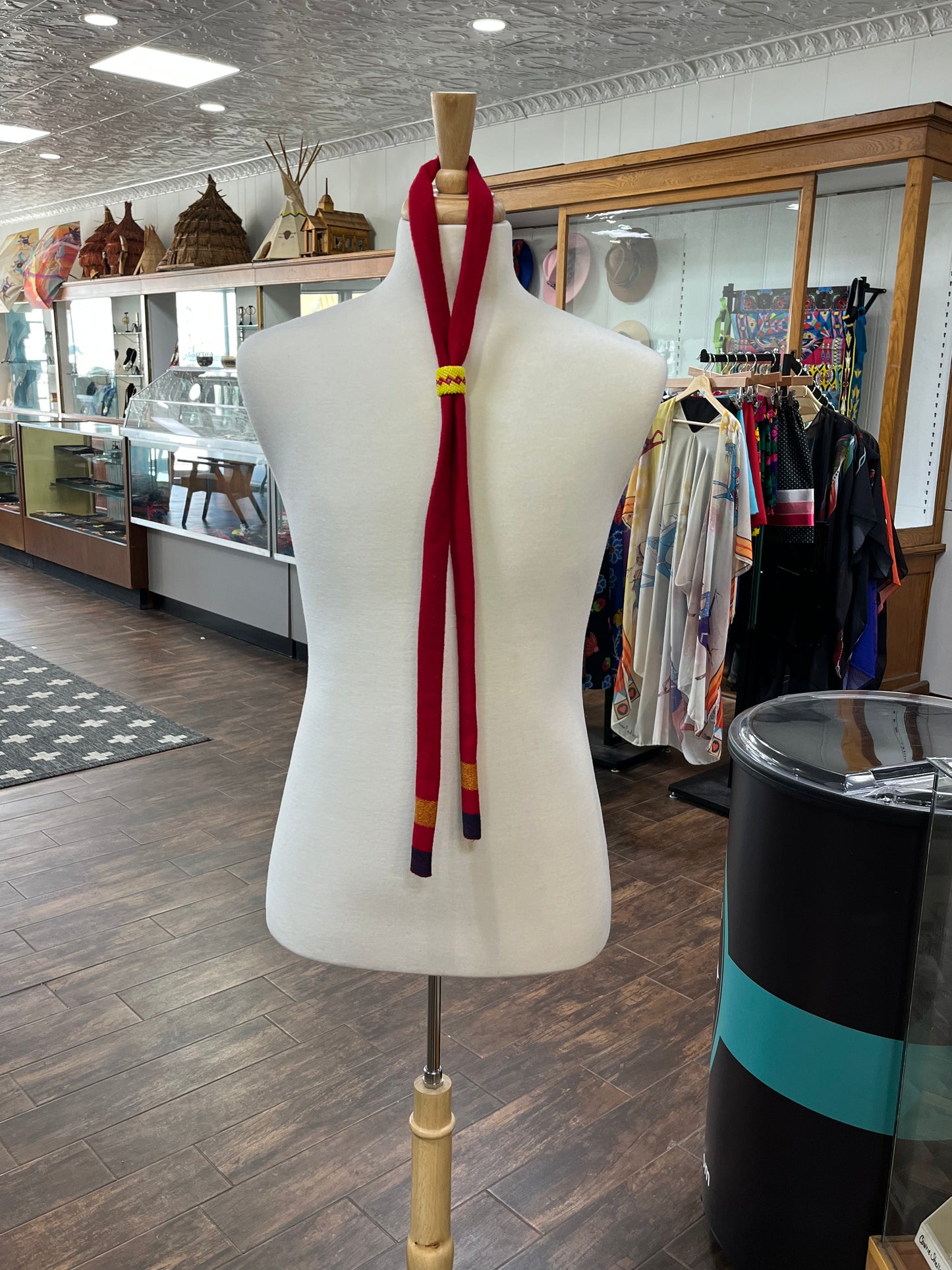 Men’s Red Broadcloth Tie with Yellow Beaded Bolo