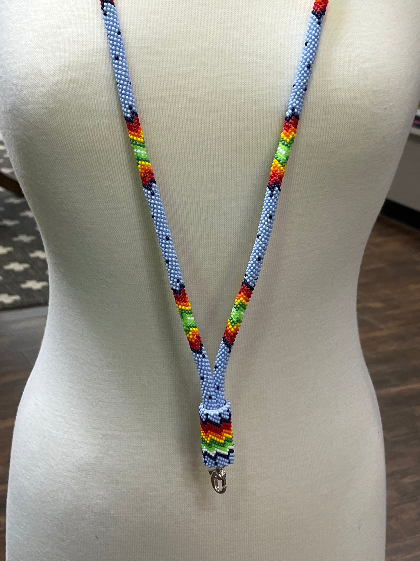 Fully Beaded Lanyard; Light Blue