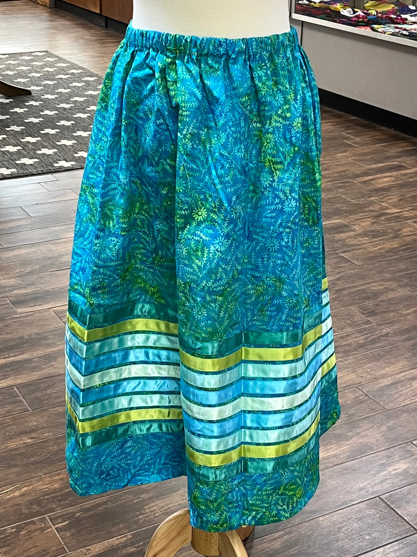 Adult Ribbon Skirt; Waist 32”, Turquoise