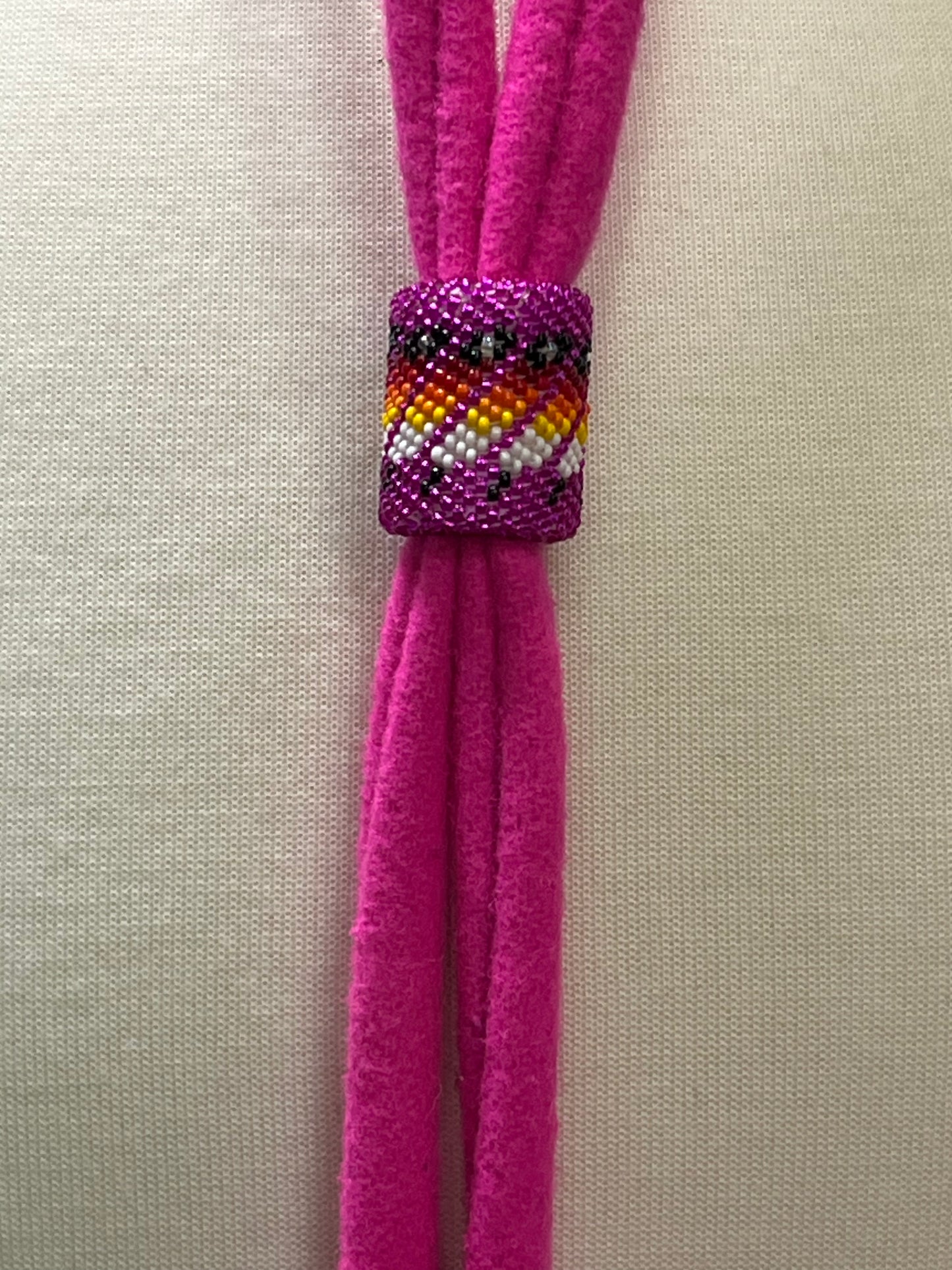 Hot Pink Broadcloth Bolo Tie with Hot Pink Beaded Slide