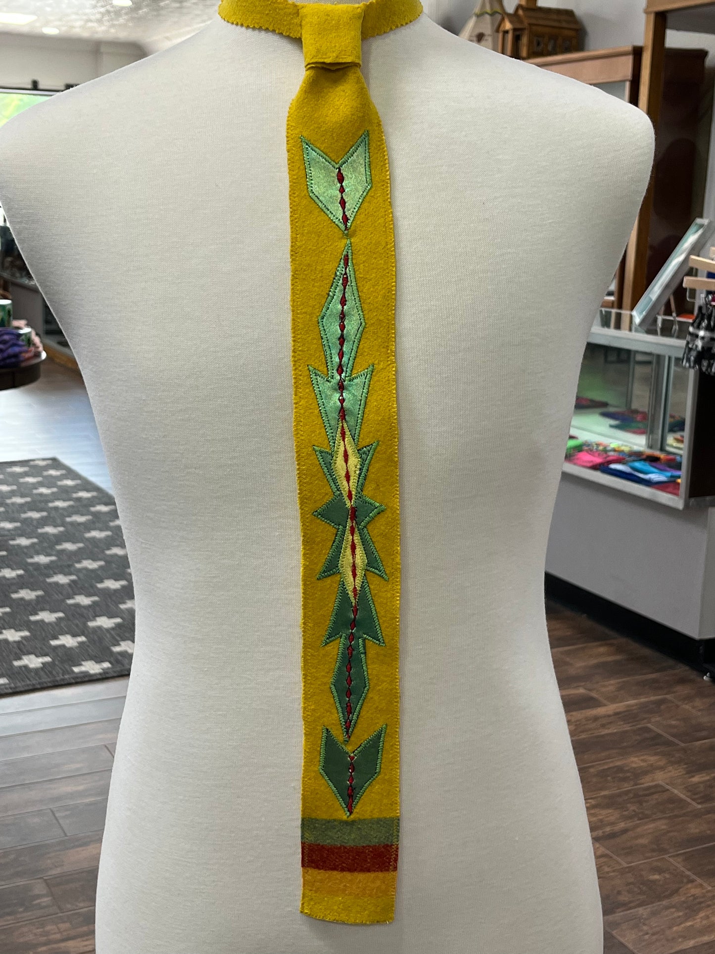 Embroidered Broadcloth Tie Yellow with Green Detail
