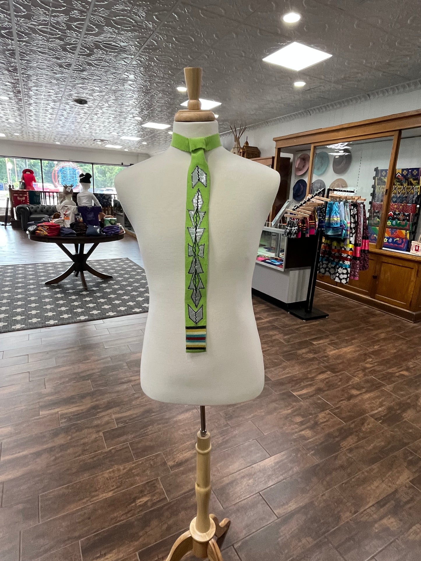 Embroidered Broadcloth Tie Green with Silver Detail
