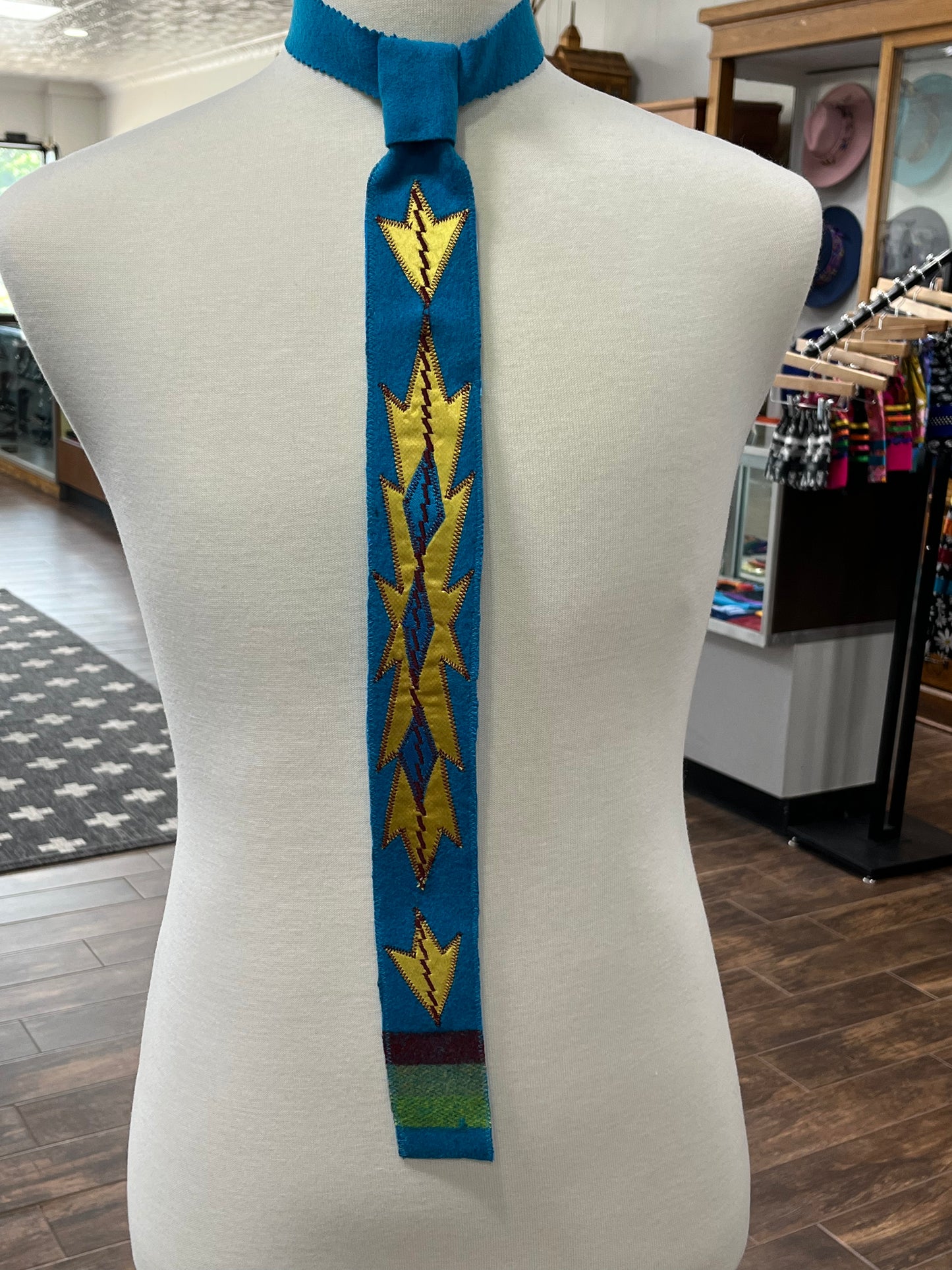 Embroidered Broadcloth Tie Blue with Yellow Detail