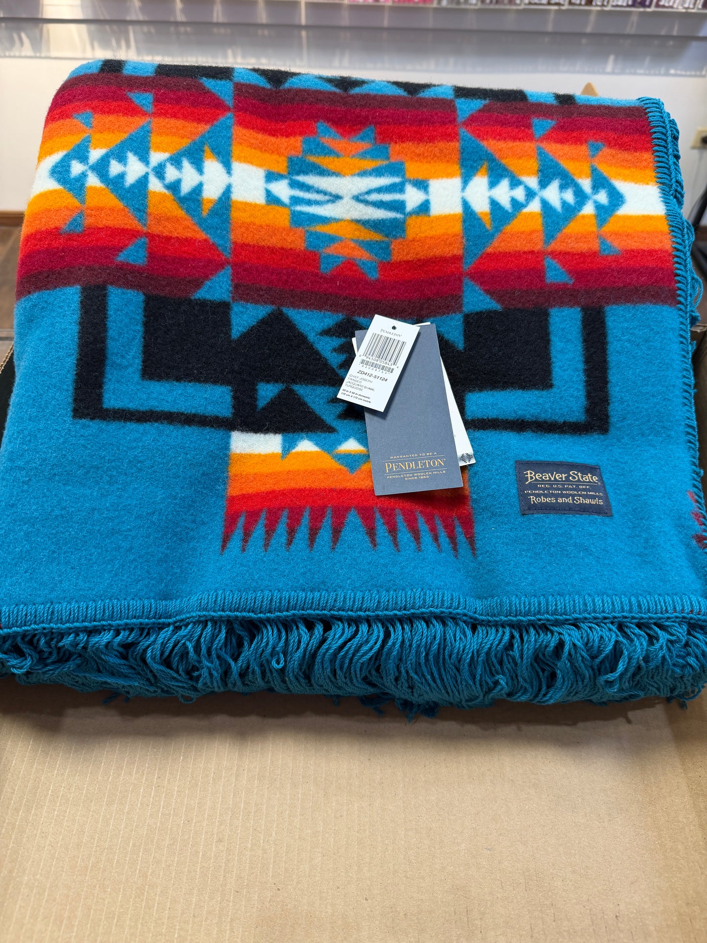 CHIEF JOSEPH FRINGED SHAWL - TURQUOISE