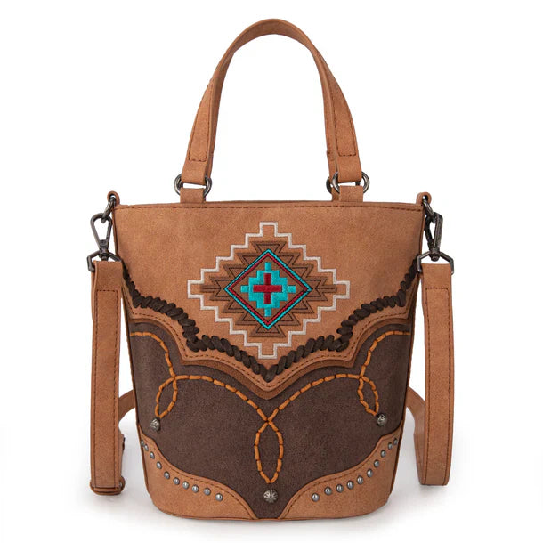 Western Embroidered Aztec Collection Bucket Tote/Crossbody