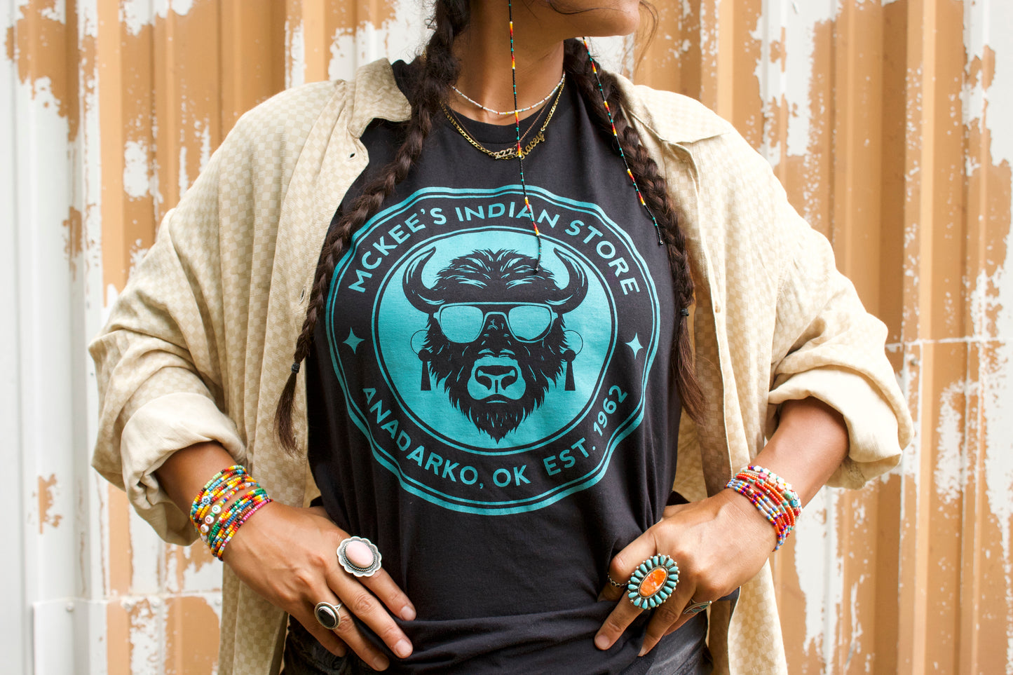 McKee's Logo Tee; Black with Teal Print