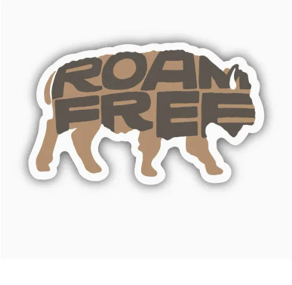 Roam Free bison sticker with bold text, ideal for Native art and craft enthusiasts
