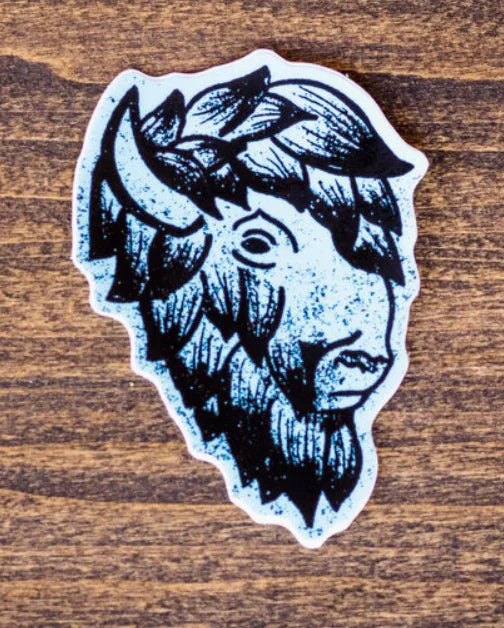 Black and white bison head sticker with Native art style, perfect for crafts and traditional decor