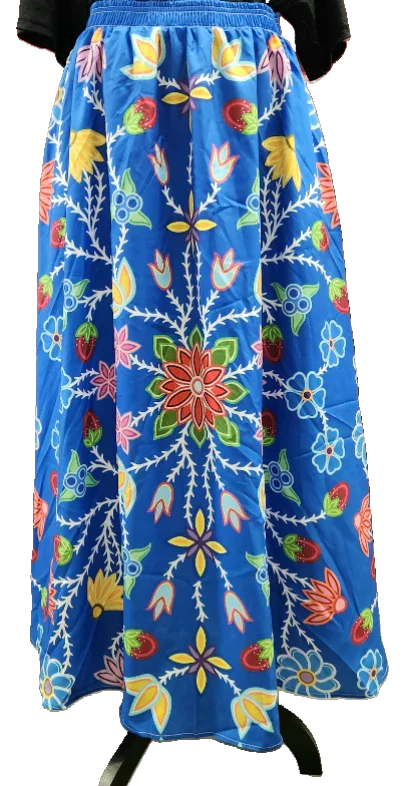 Blue Floral and Strawberry Skirt; Lined, with Pockets