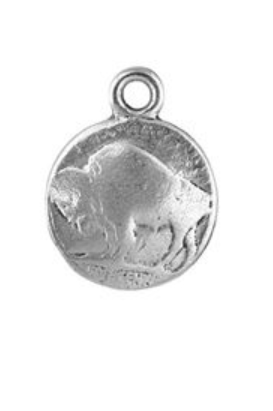 Silver Plated Buffalo Coin Charm 15mm (10) per bag