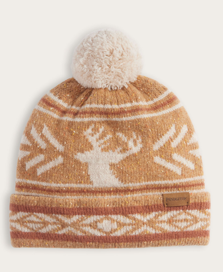 Pendleton Icon Lambswool Pom Beanie; Tan/Deer