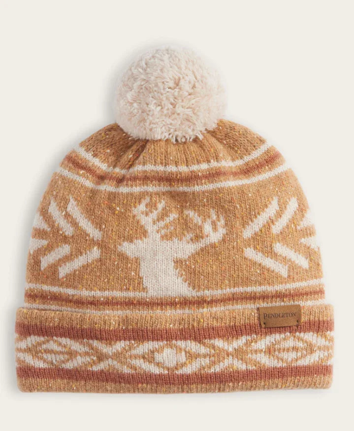 Pendleton Icon Lambswool Pom Beanie; Tan/Deer