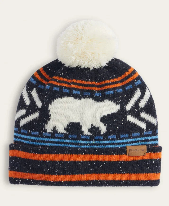 Pendleton Icon Lambswool Pom Beanie; Black/Bear