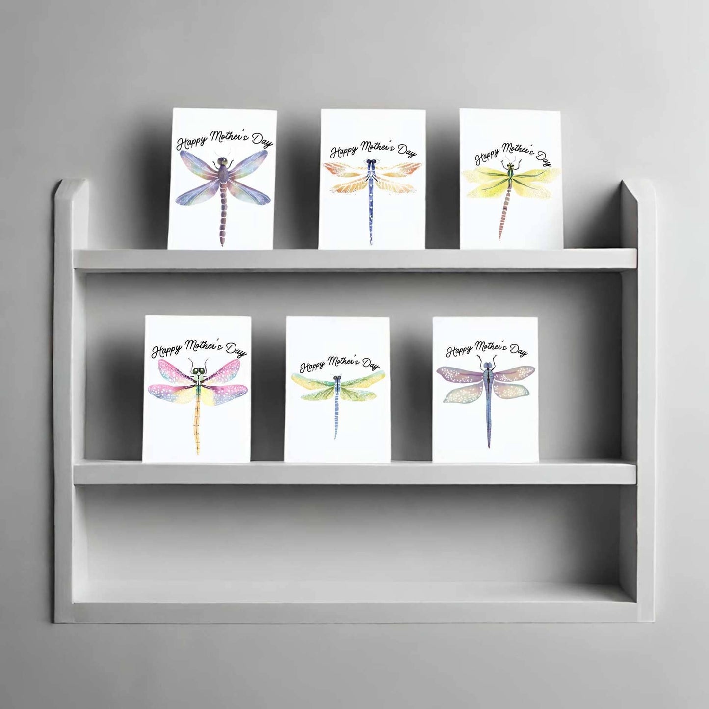 Set Of 6 Happy Mother's Day Dragonfly Cards For Mom: Brown Kraft Paper