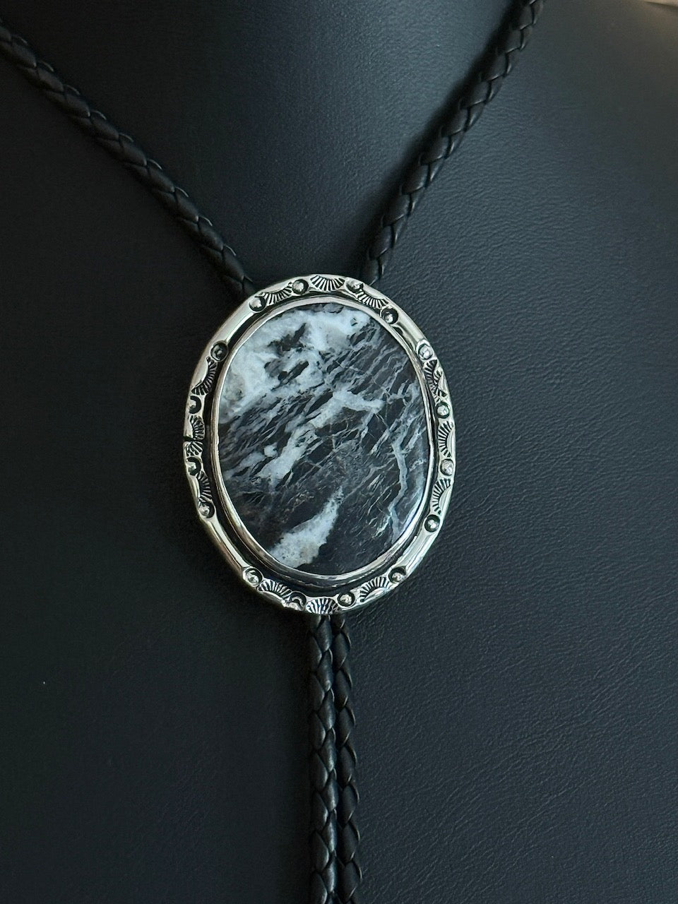 White Buffalo/Sterling Silver Bolo Tie