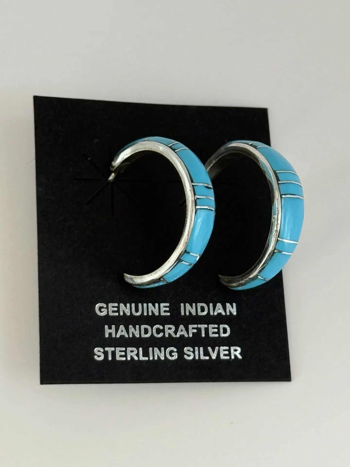 Turquoise Inlay & Sterling Silver Hoop Earrings
