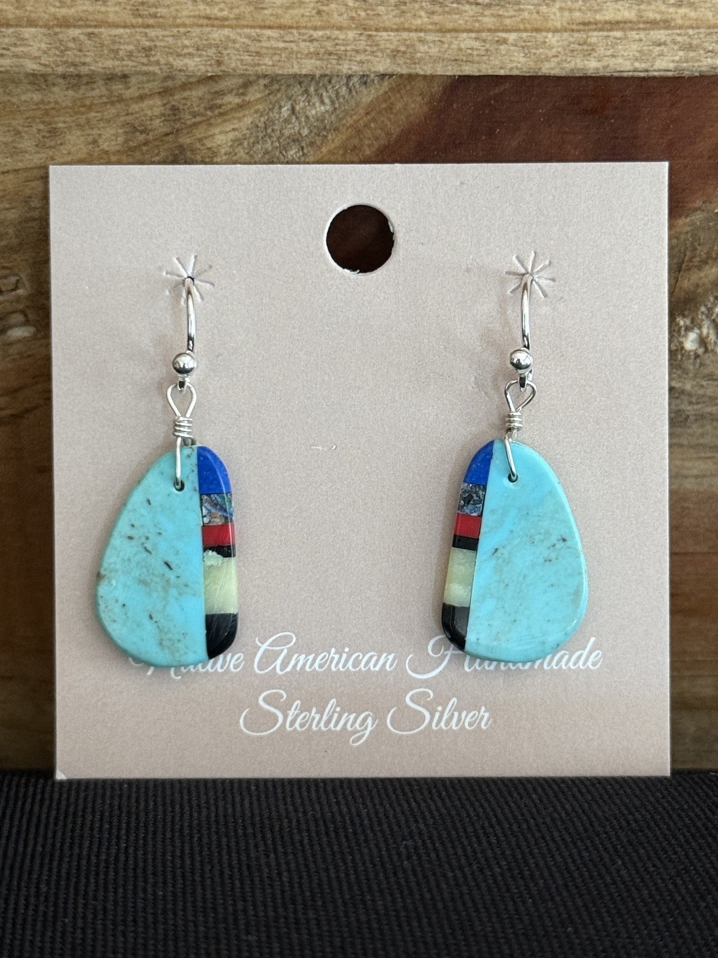 Turquoise Inlay & Sterling Silver Slab Dangle Earrings
