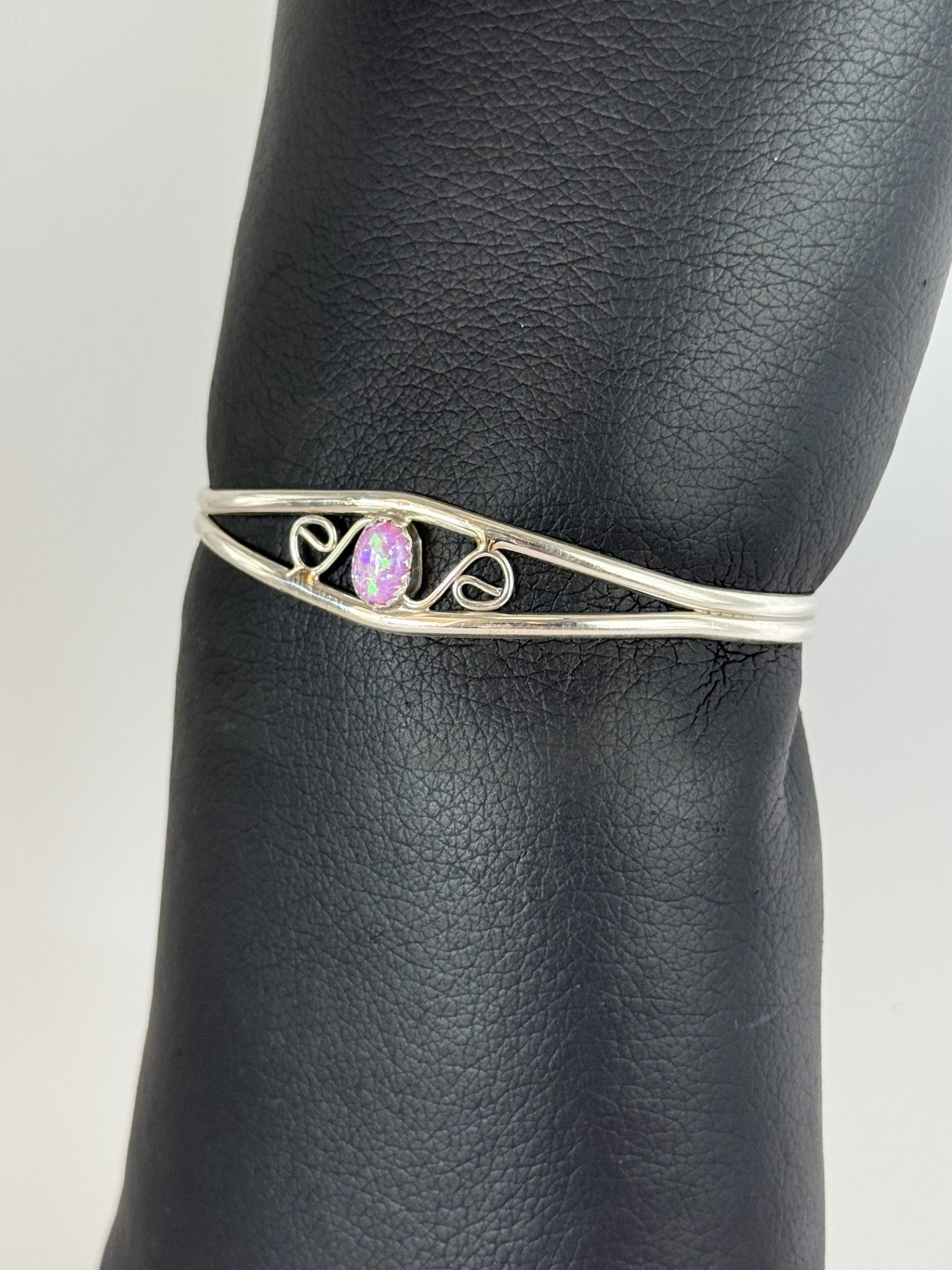 Lab Pink Opal & Sterling Silver Bracelet