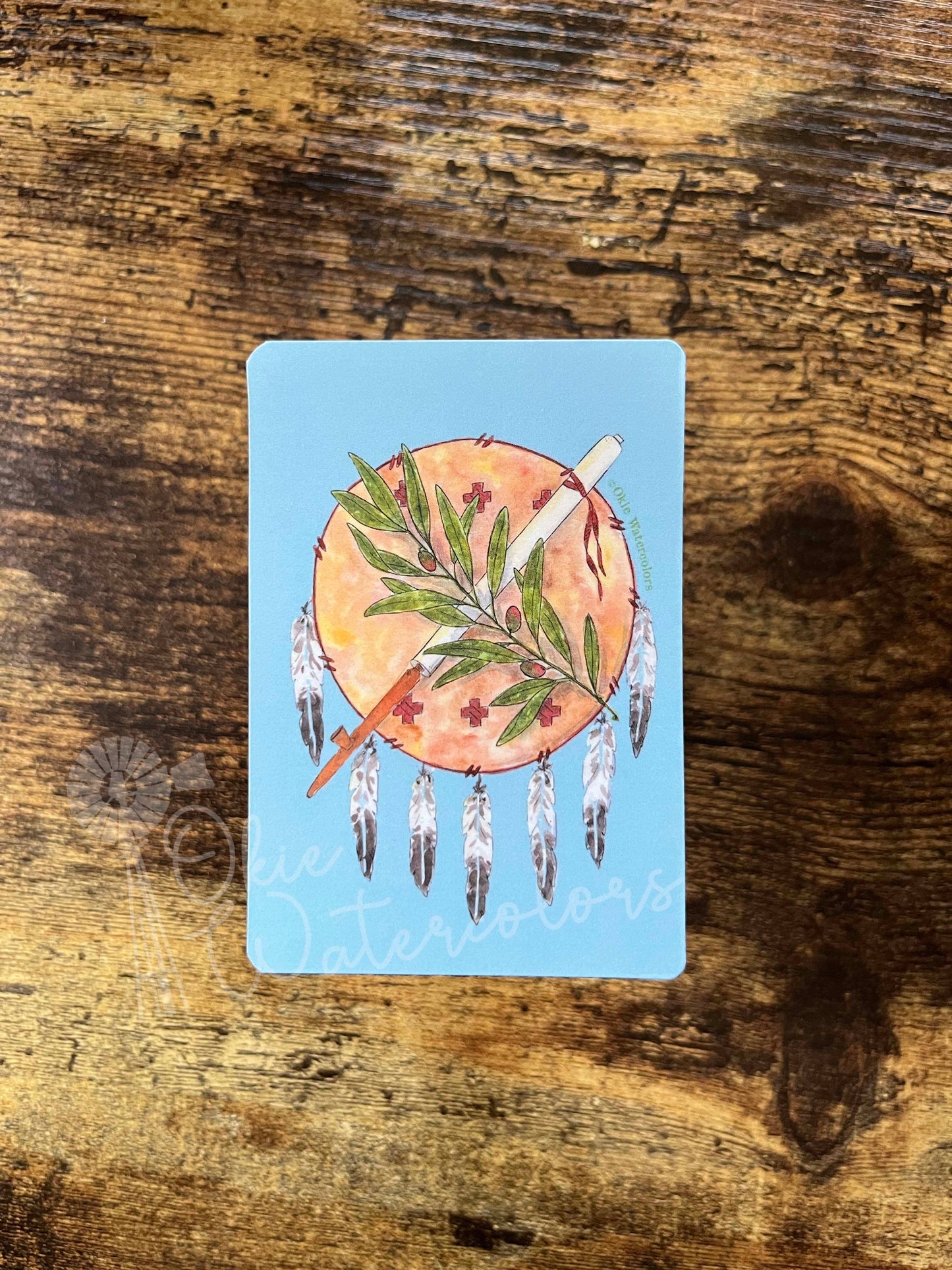 Oklahoma Flag Emblem Watercolor Art, 4” Magnet