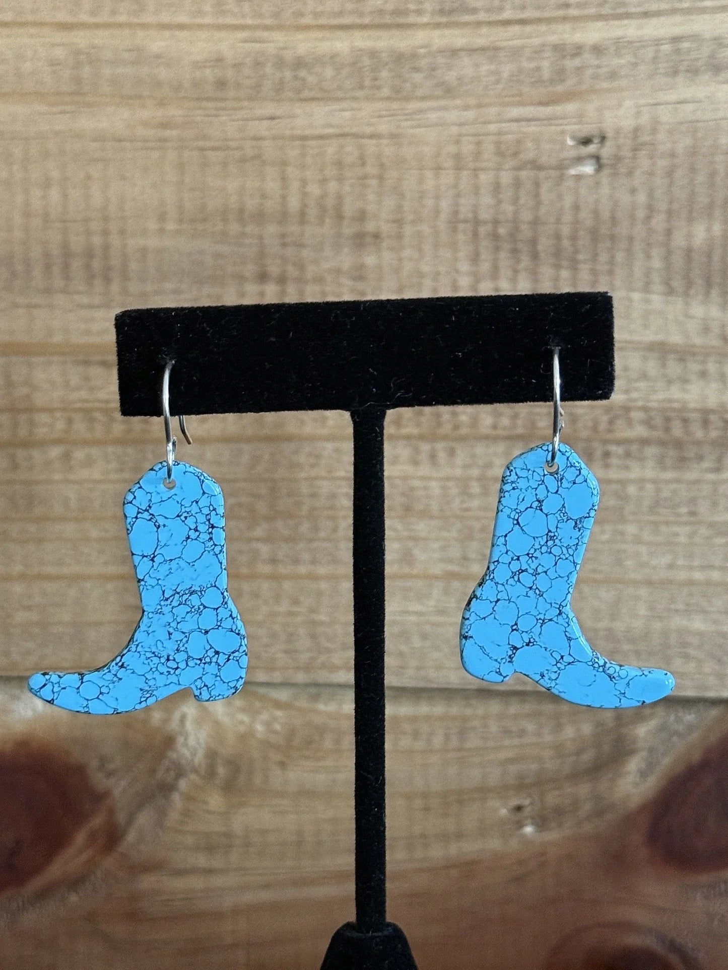 Turquoise & Sterling Silver Slab Cowboy Boot Dangle Earrings