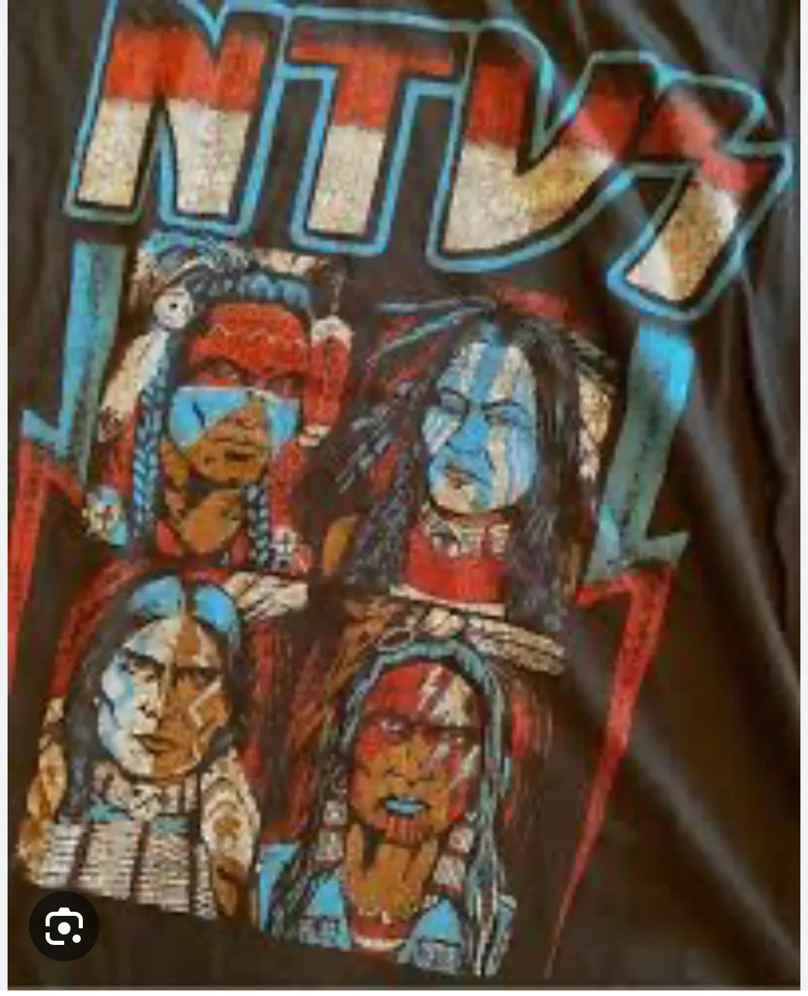 Native American art t-shirt with bold 'NTV' graphic and traditional face paint designs