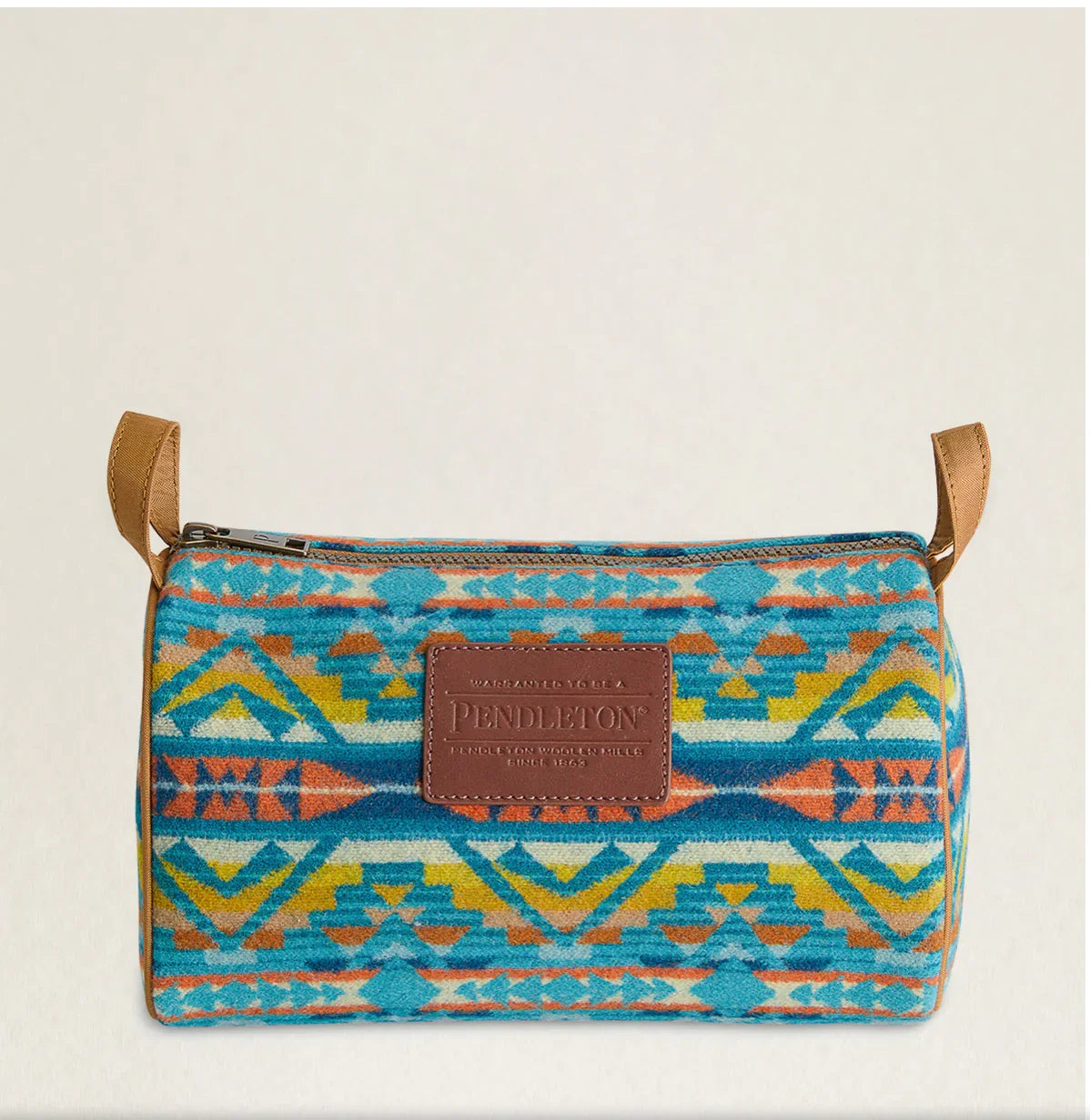 Pendleton wool pouch with vibrant Native-inspired geometric pattern, ideal for art supplies or travel essentials.