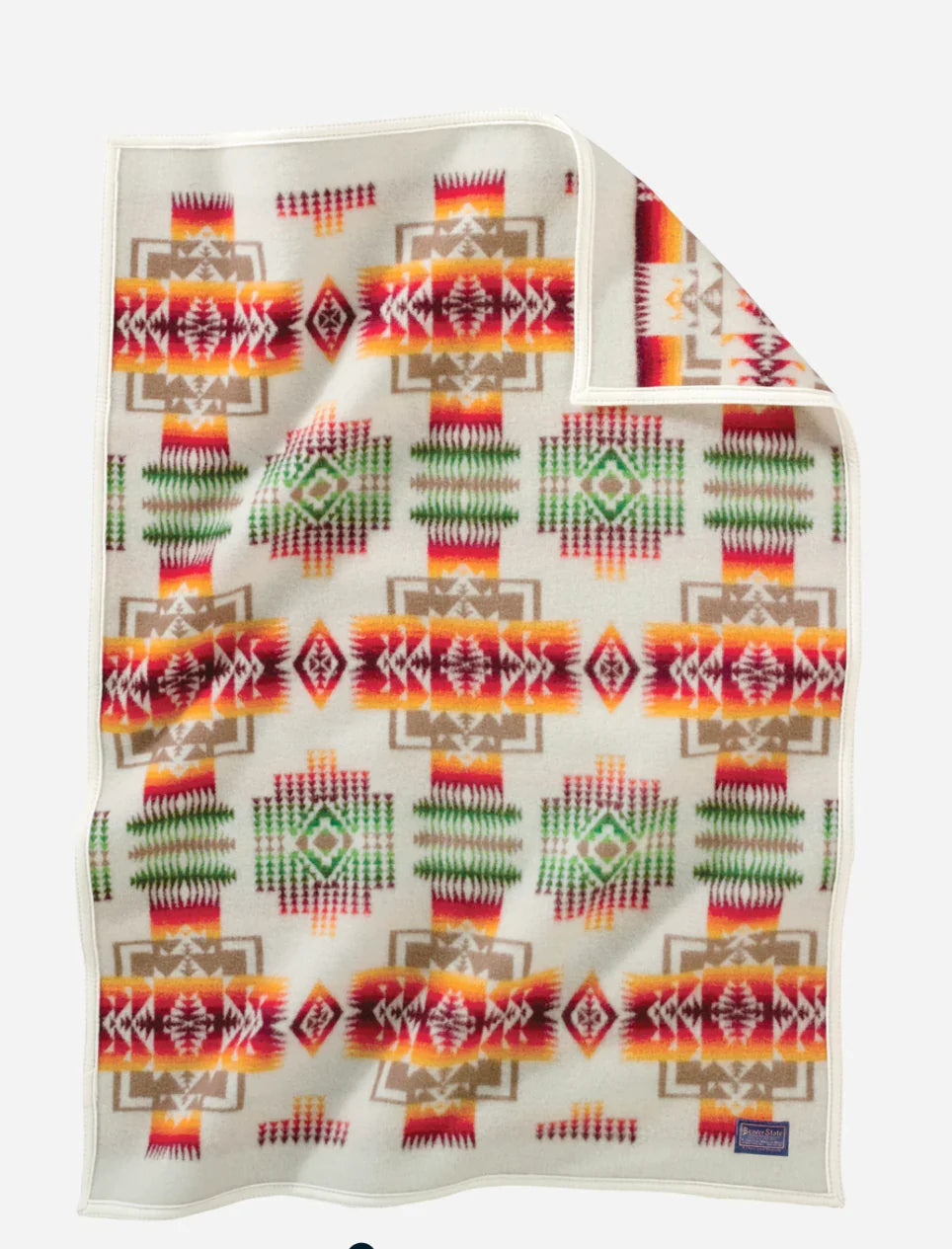 Native American patterned blanket with geometric designs in red, green, and orange for traditional crafts