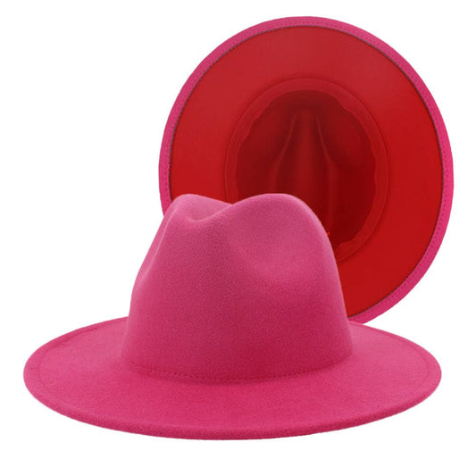 Women Double-Sided Color Matching Jazz Hat: Hot pink/red