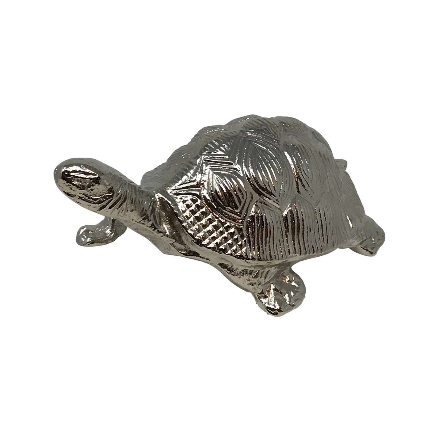 Shiny silver turtle figurine with detailed shell, Native American art supply