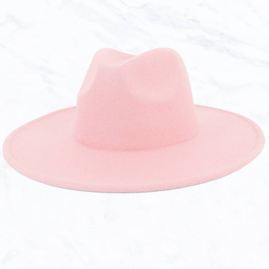 Wool Big Brim Jazz Fedora Hat: Light Pink