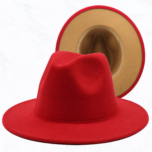 Women Double-Sided Color Matching Jazz Hat: Red / Camel