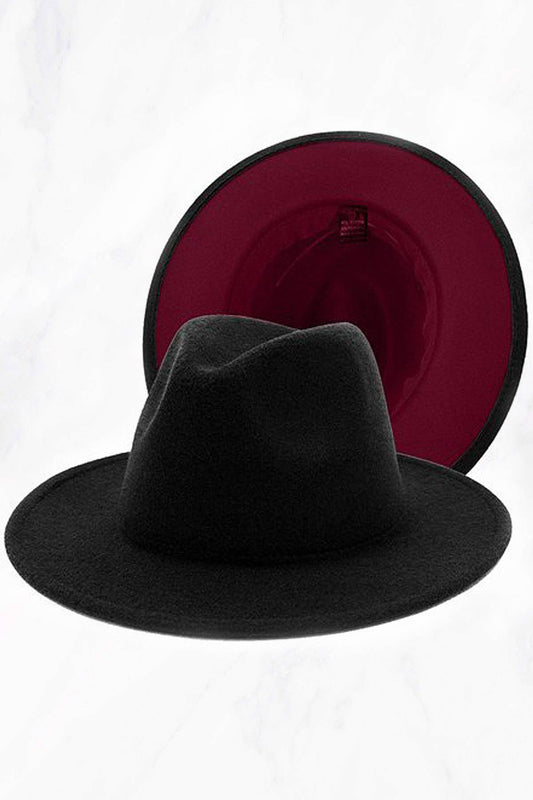 Women Double-Sided Color Matching Jazz Hat: Black/ Wine